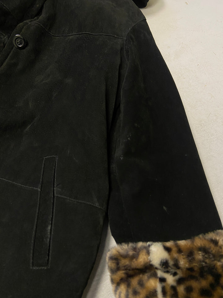 Vintage 90's Women Suede Sherpa Coat in Black