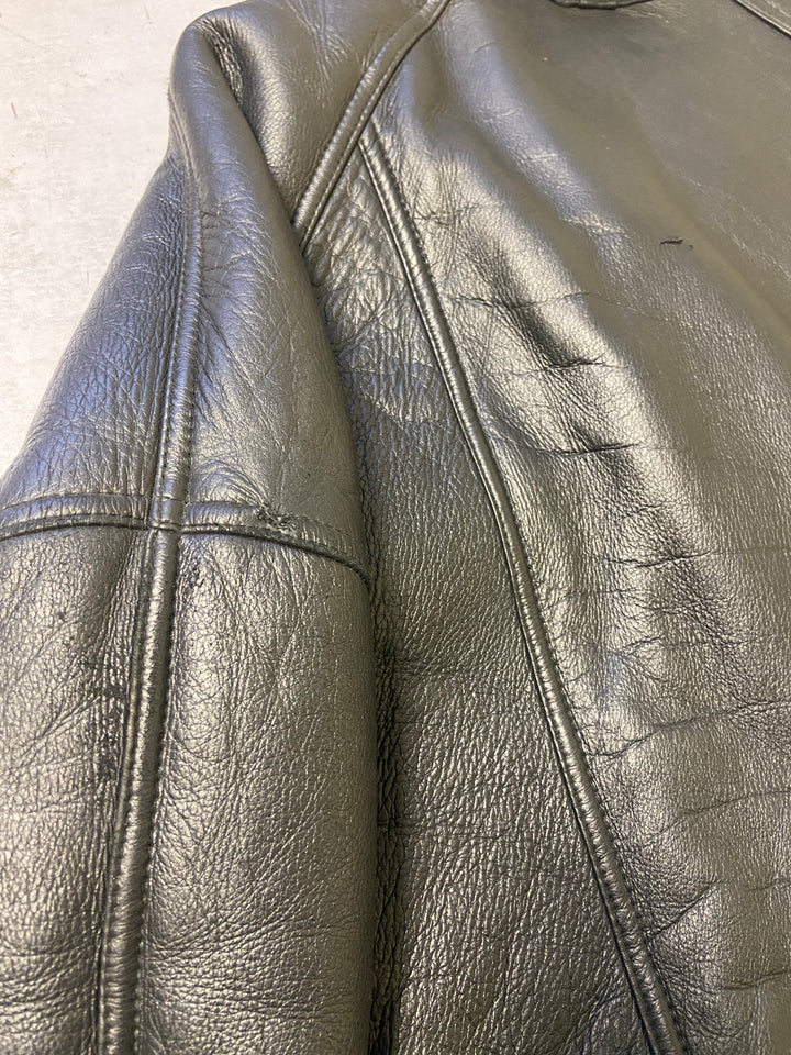 Vintage 80's Women Sheepskin Shearling Coat in Black