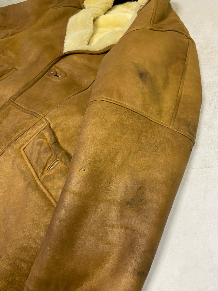 Vintage 80's Men Sheepskin Coat in Brown