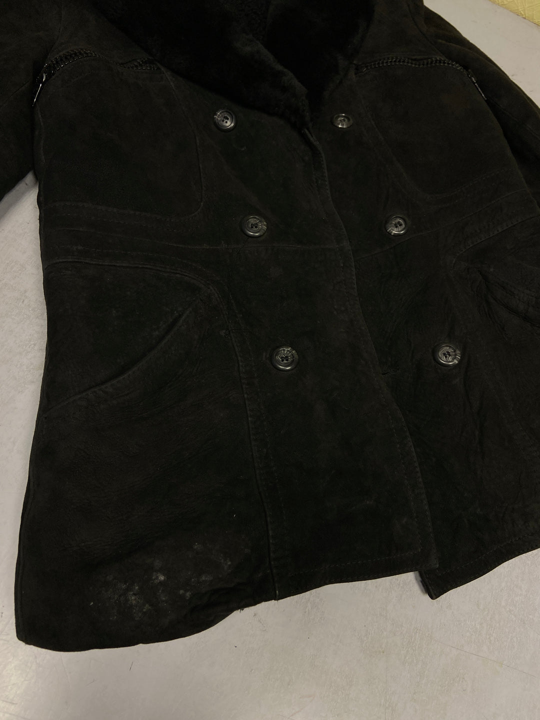 Vintage 70's Men Suede Sherpa Coat in Black