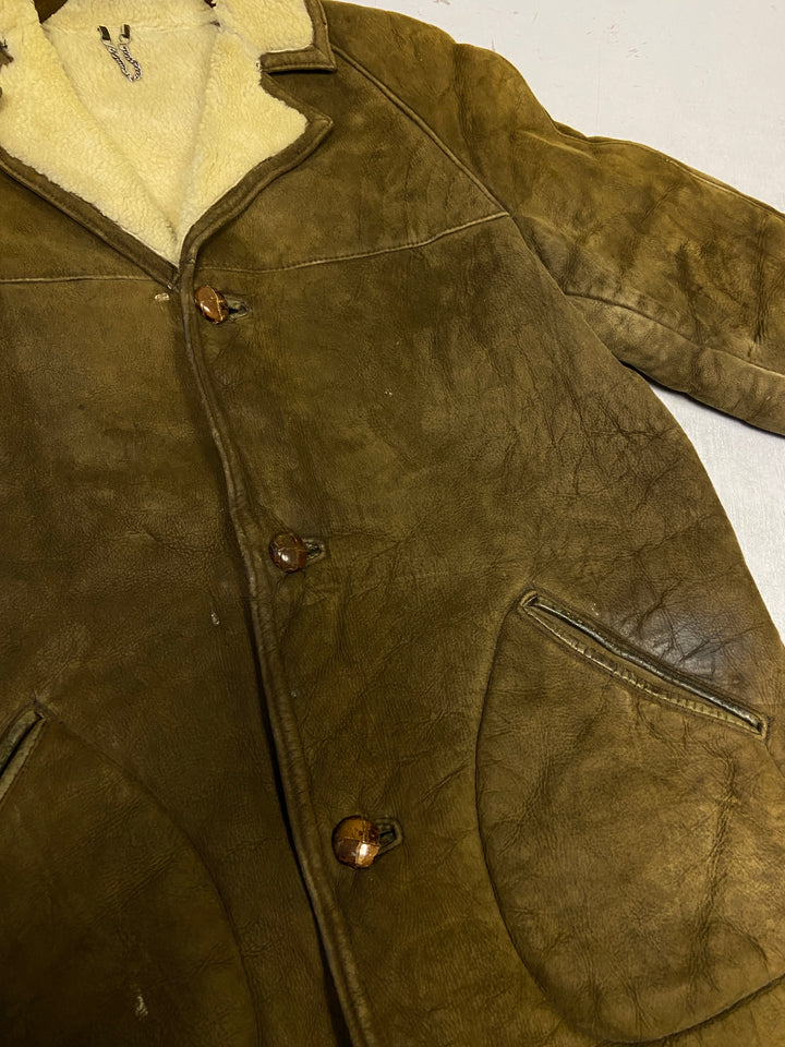 Vintage 70's Men Sheepskin Shearling Coat in Brown