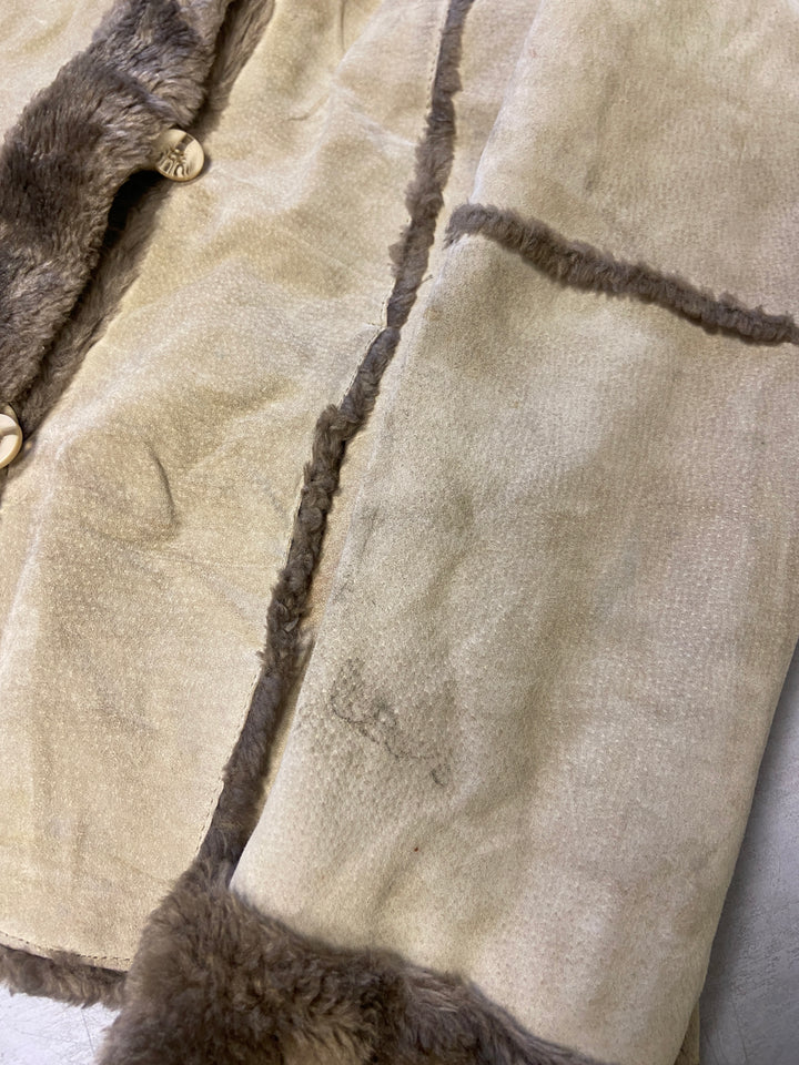 Vintage 90's Women Suede Sherpa Jacket in Beige