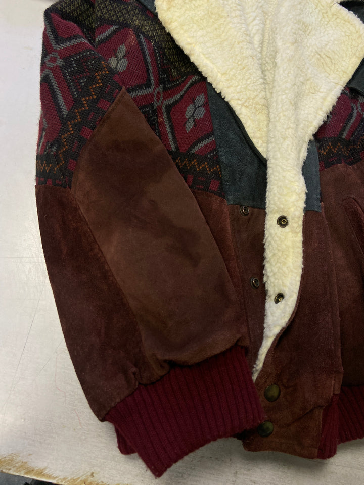 Vintage 80's Men Suede Sherpa Jacket in Multi