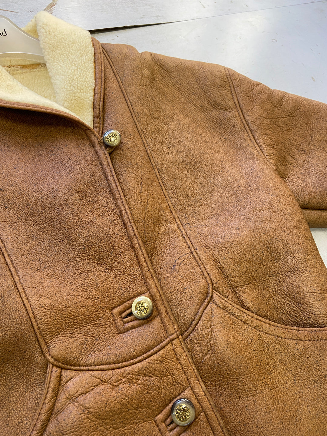 Vintage 80's Women Sheepskin Shearling Coat in Brown - NorthernGrip