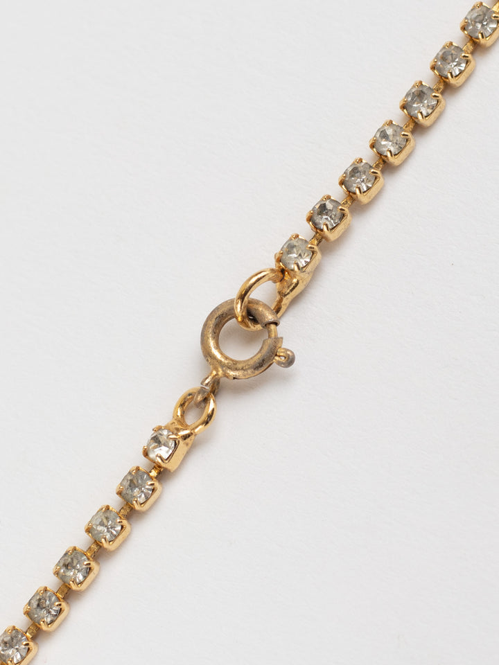 Vintage 80s Gold-Tone Crystal Y Necklace with Purple and Clear Rhinestones