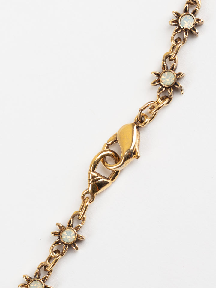 Vintage 80s Floral Chain Necklace with Faux Opals in Gold-Tone
