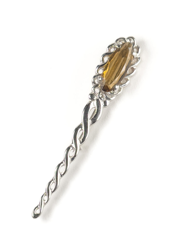 Vintage Silver Tone Amber Marquise Glass Brooch