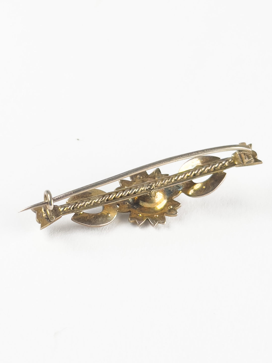 Antique Victorian Horseshoe Bar Brooch With Seed Pearls and Floral Center