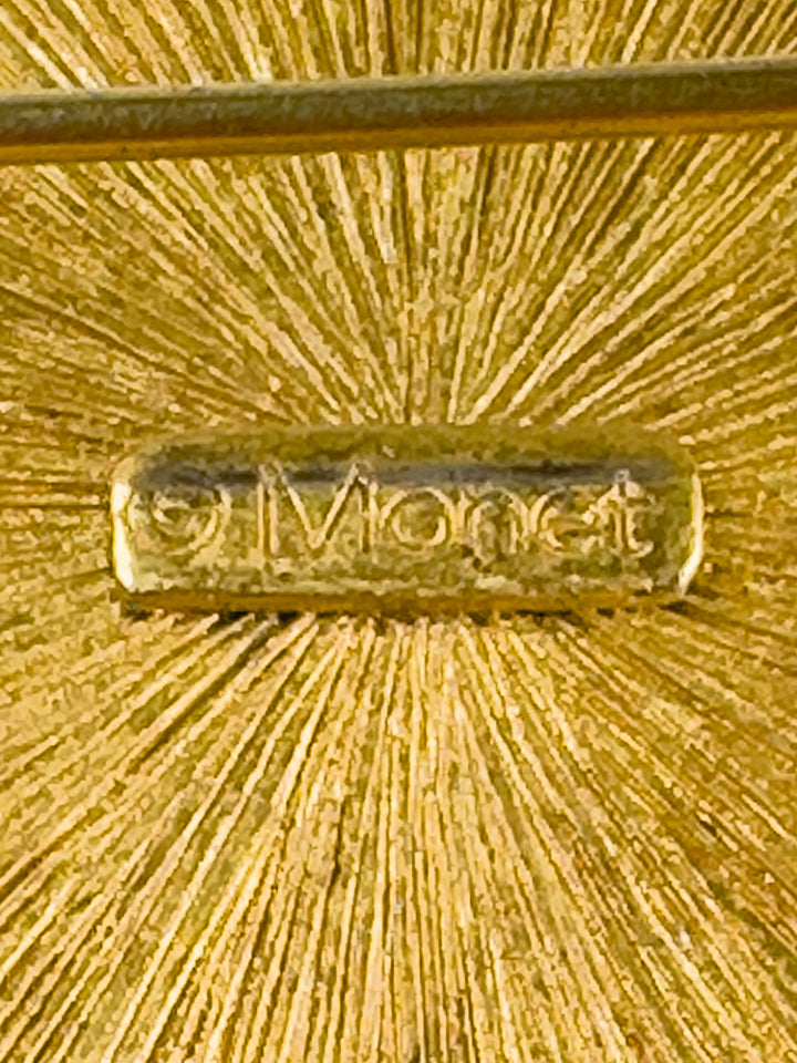 Vintage Monet Dangle Brooch With Red & Purple Glass Cabochons