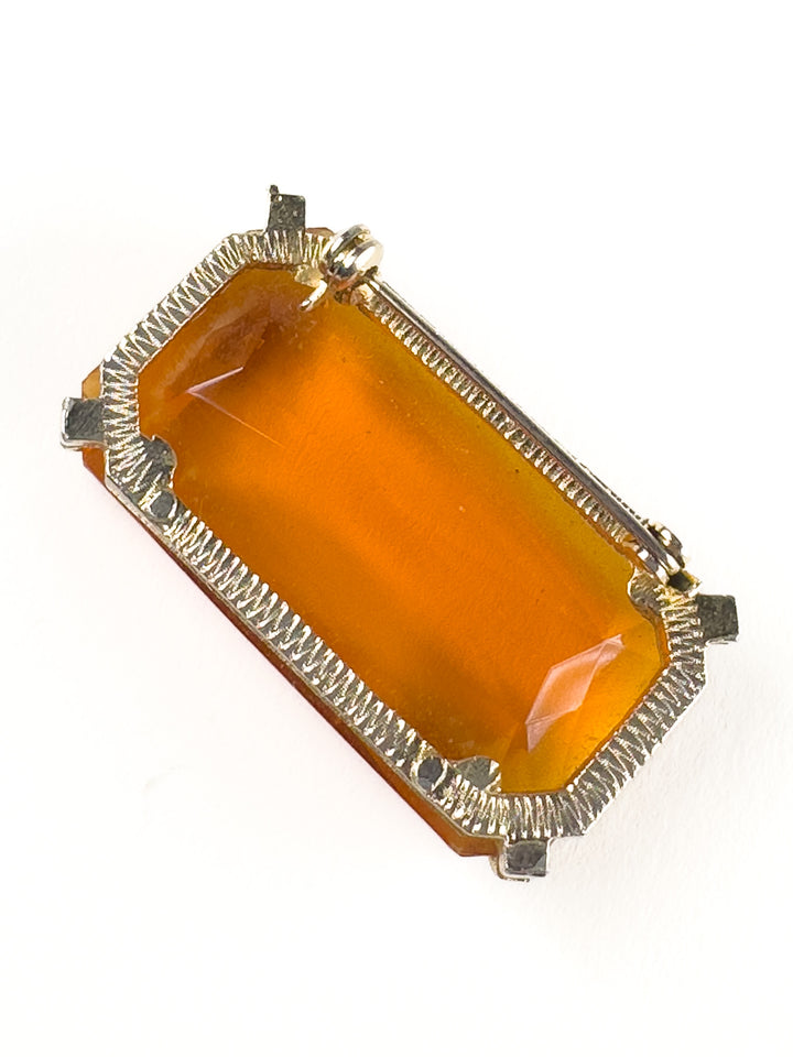 Vintage 50s Amber Glass Art Deco Brooch