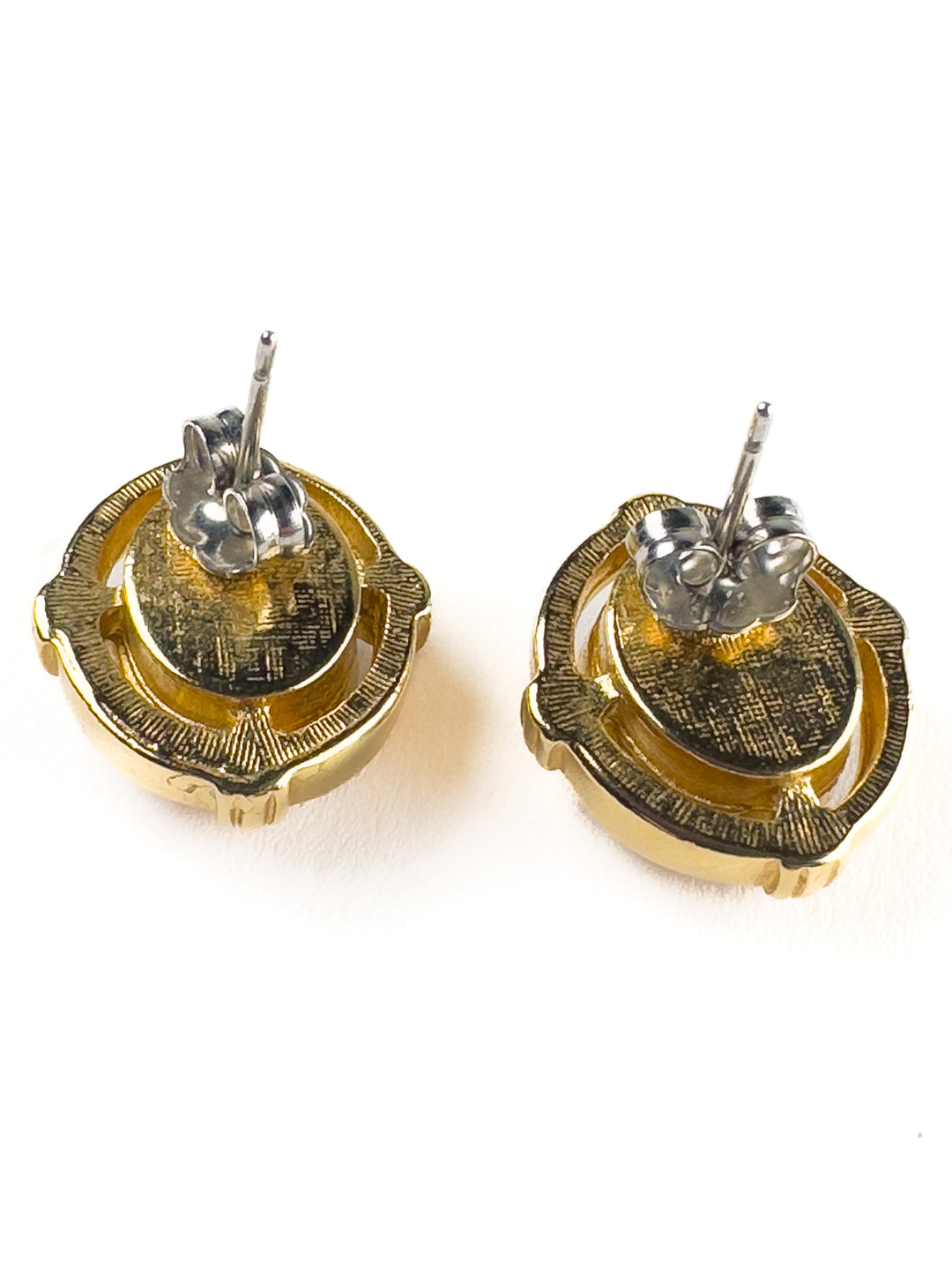 Vintage 80s Gold Tone Earrings with Purple Glass Stones