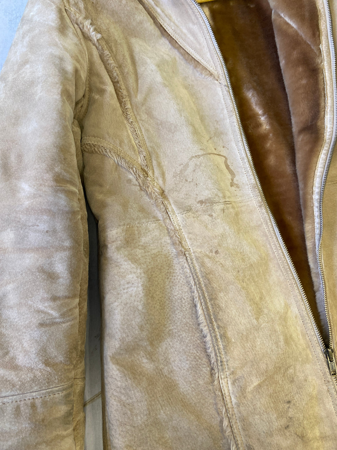 Vintage 00's Women Suede Sherpa Coat in BeigeA0147