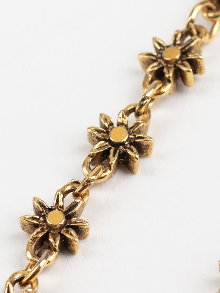 Vintage 80s Floral Chain Necklace with Faux Opals in Gold-Tone