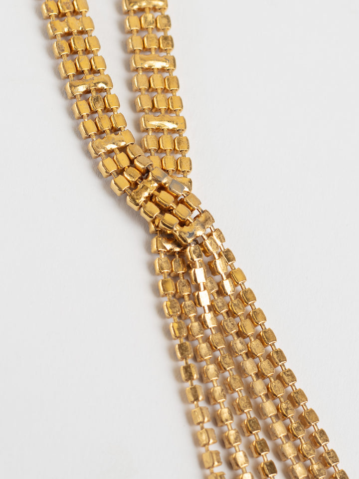 Vintage 80s Gold-Tone Crystal Y Necklace with Purple and Clear Rhinestones