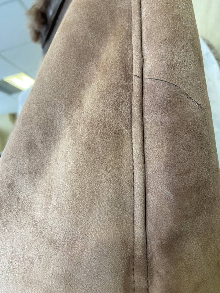 Vintage 80's Men Sheepskin Shearling Coat in Brown