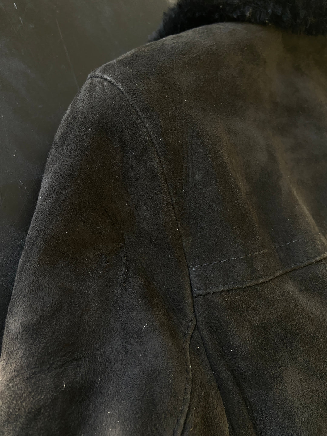 Vintage 70's Men Suede Sherpa Coat in Black