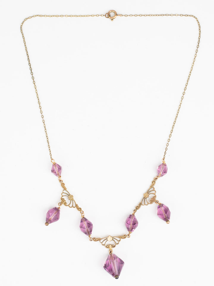 Vintage Edwardian Style Necklace with Purple Faceted Glass Beads