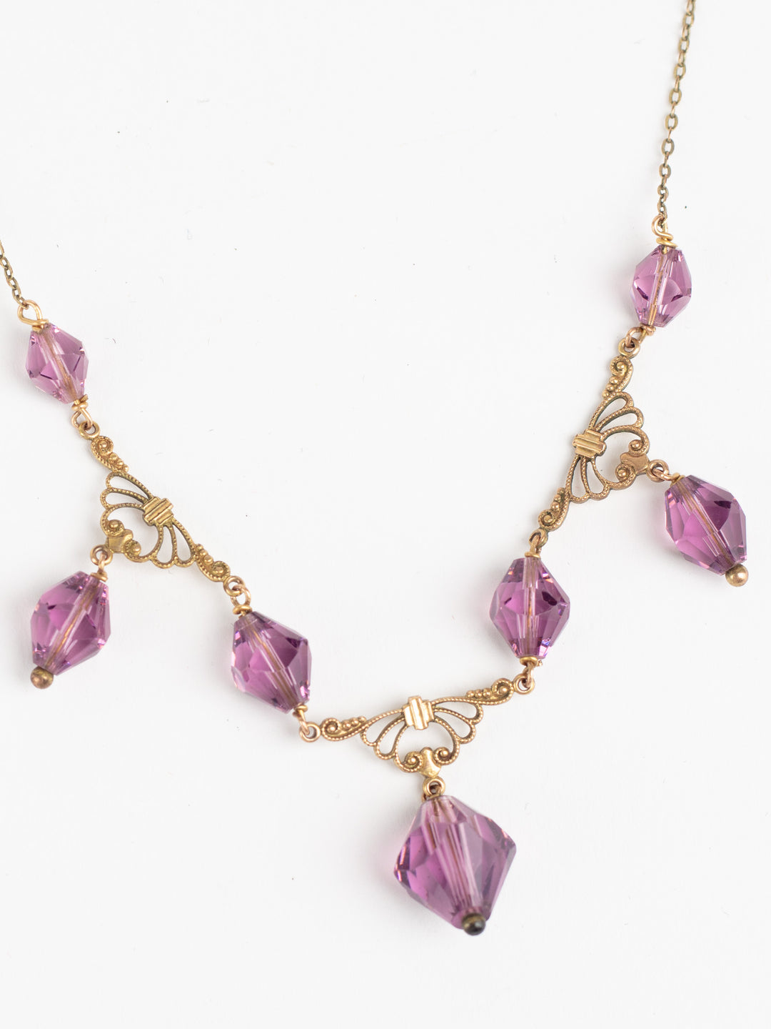 Vintage Edwardian Style Necklace with Purple Faceted Glass Beads