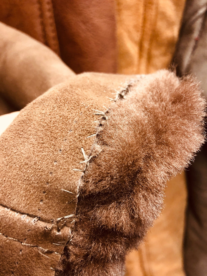 Vintage 70's Men Sheepskin Suede Coat in Brown