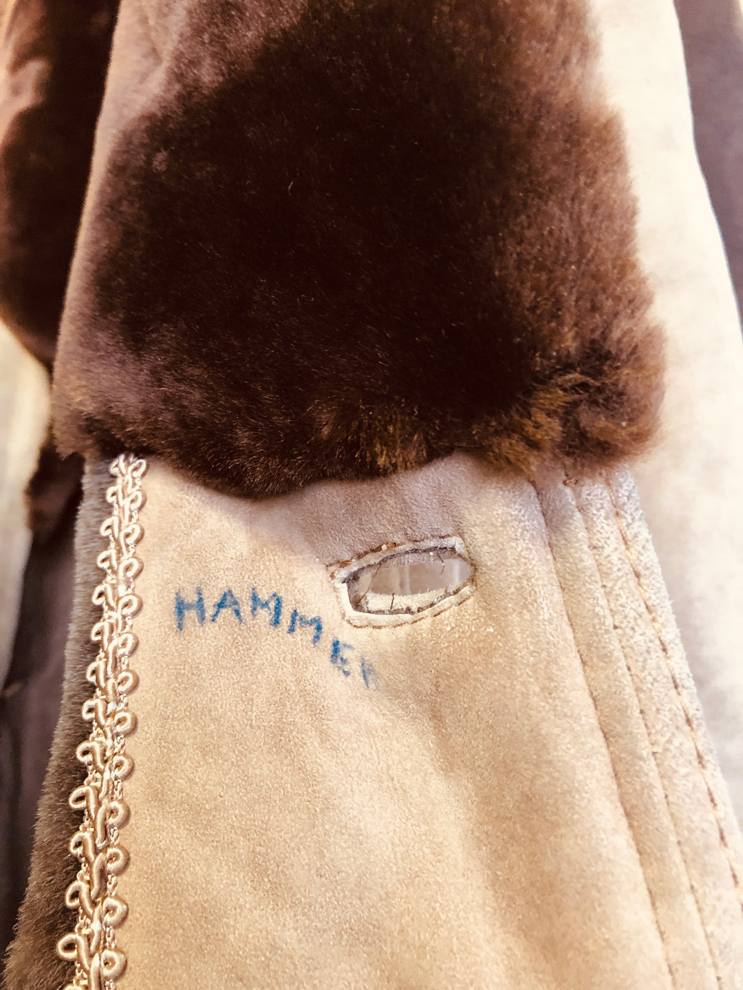 Vintage 70's Men Sheepskin Suede Coat in Beige