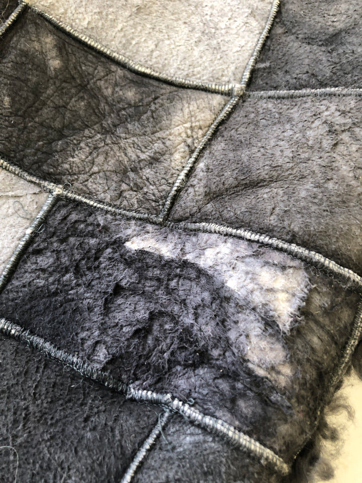 Vintage 70's Women Patchwork Sheepskin Vest in Grey