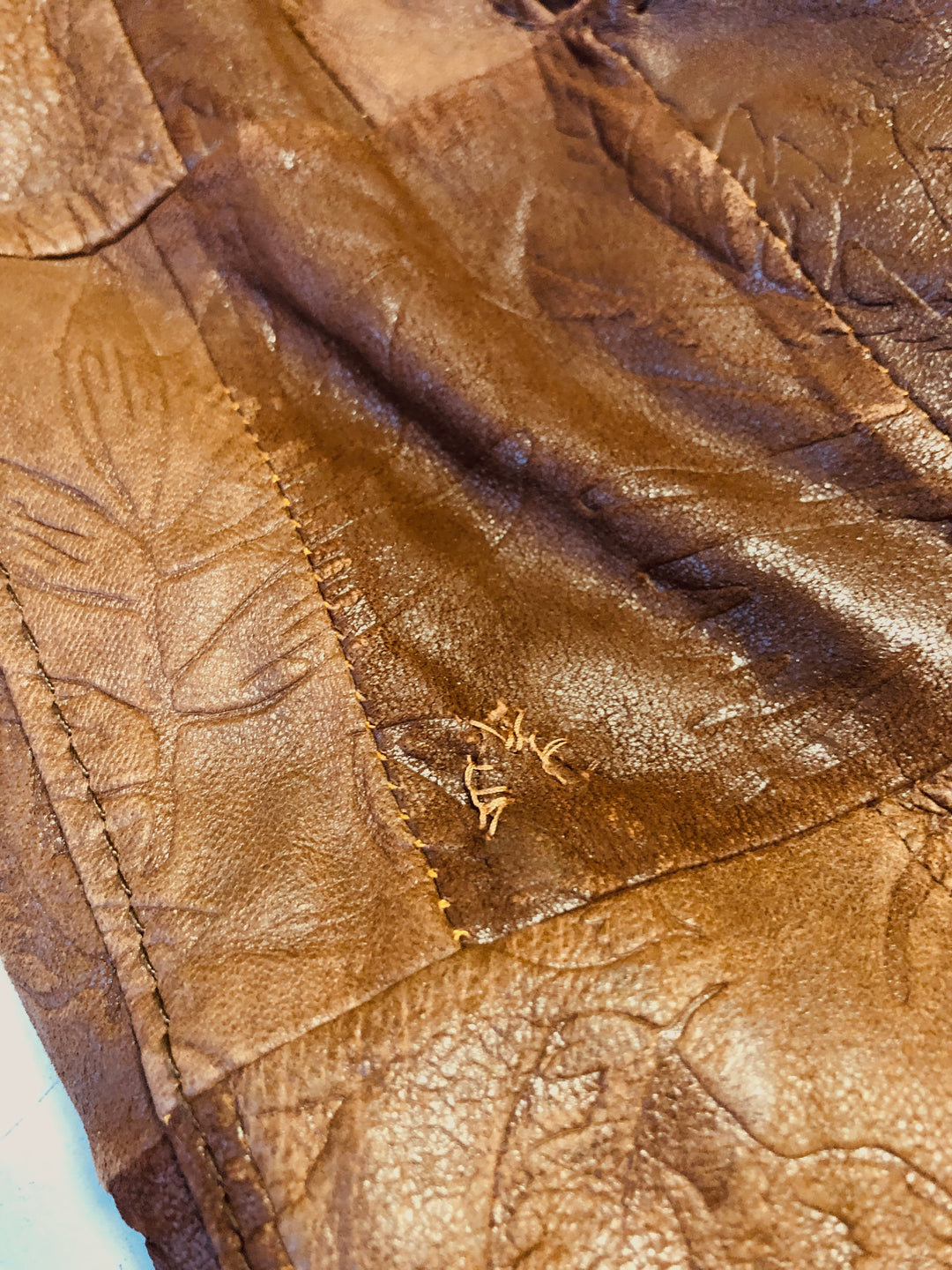 Vintage 80's Men Sherpa Lined Patchwork Leather Vest in Brown