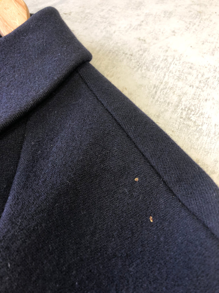 Vintage 70's Men Minimalist Wool Coat in Navy Blue