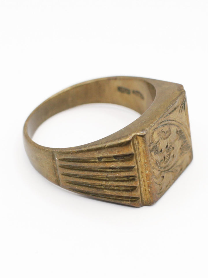 Vintage Brass Engraved Signet Ring 1930s