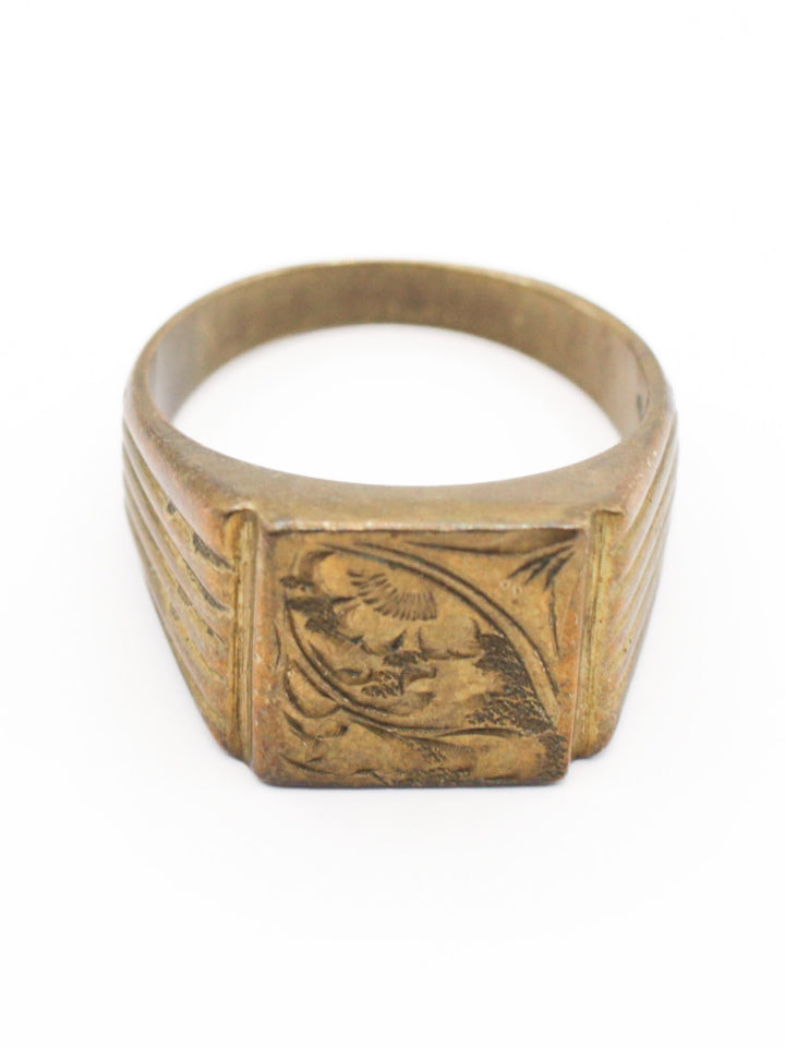 Vintage Brass Engraved Signet Ring 1930s