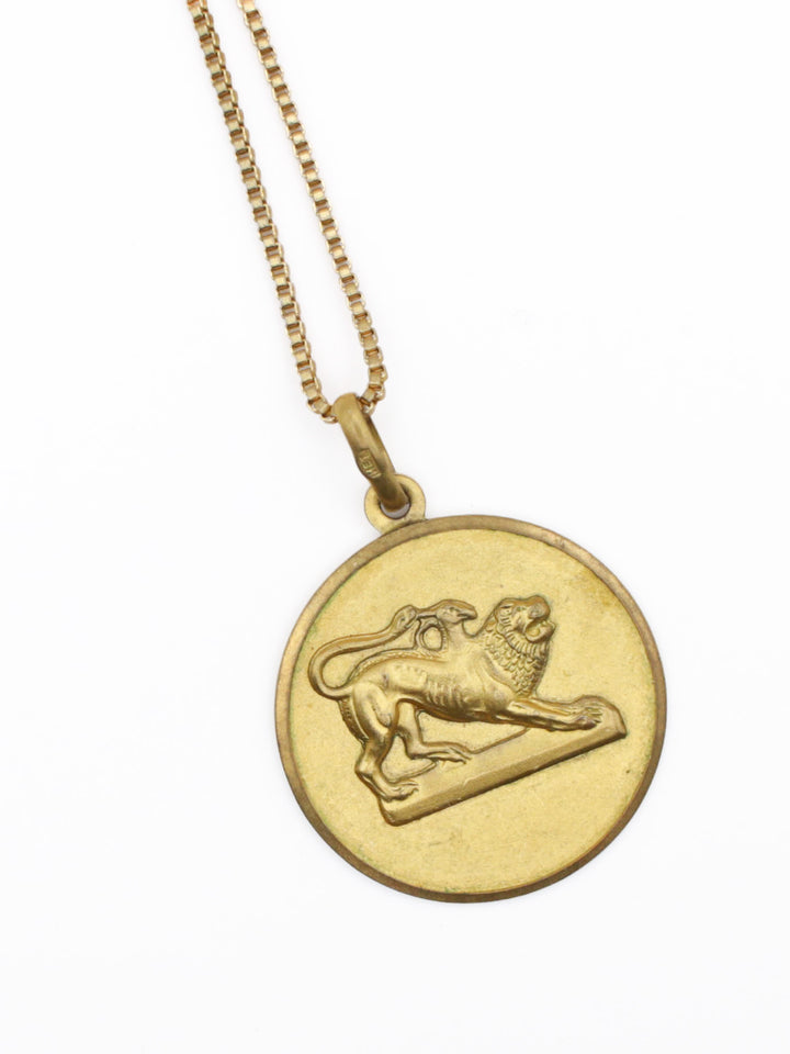 Vintage 1940s Brass Lion Medallion Necklace