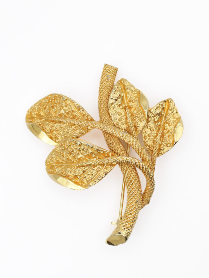 Vintage 1960s Gold-Tone Leaf Brooch – Textured Floral Pin