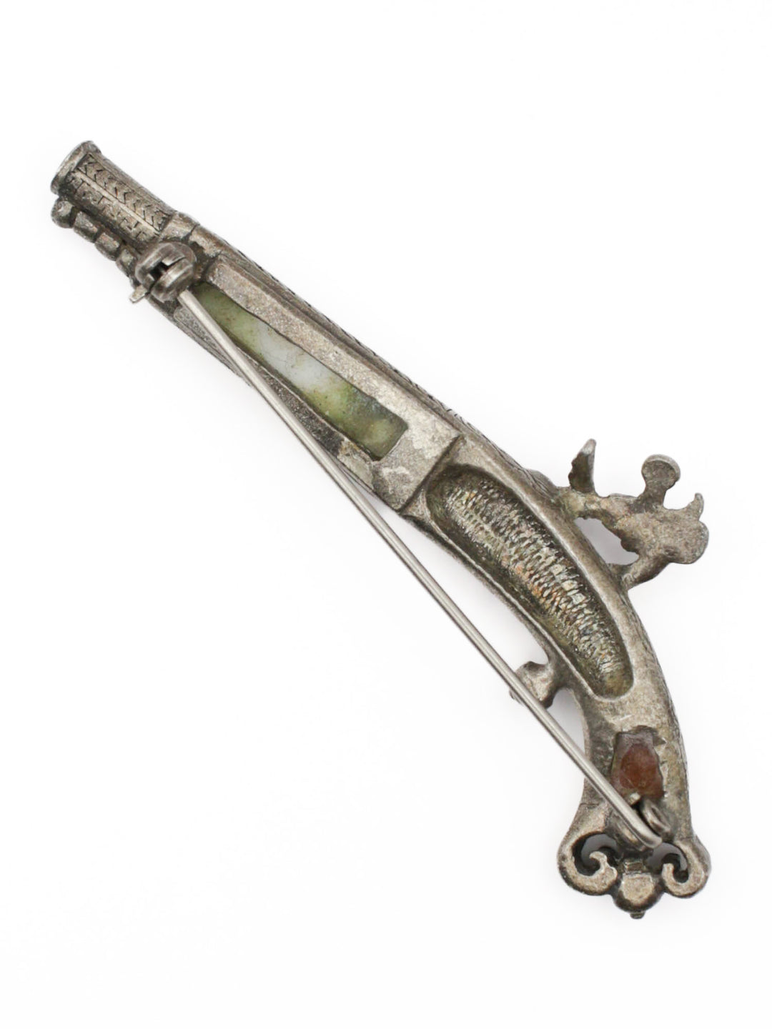 1930s Scottish Agate Gun Brooch – Antique Silver-Tone Pistol Pin