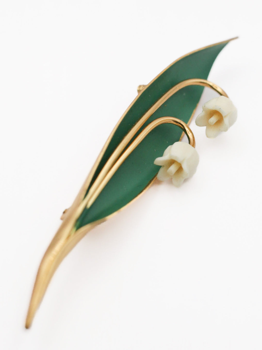 Vintage Green Gold Tone Lily of the Valley Floral Brooch