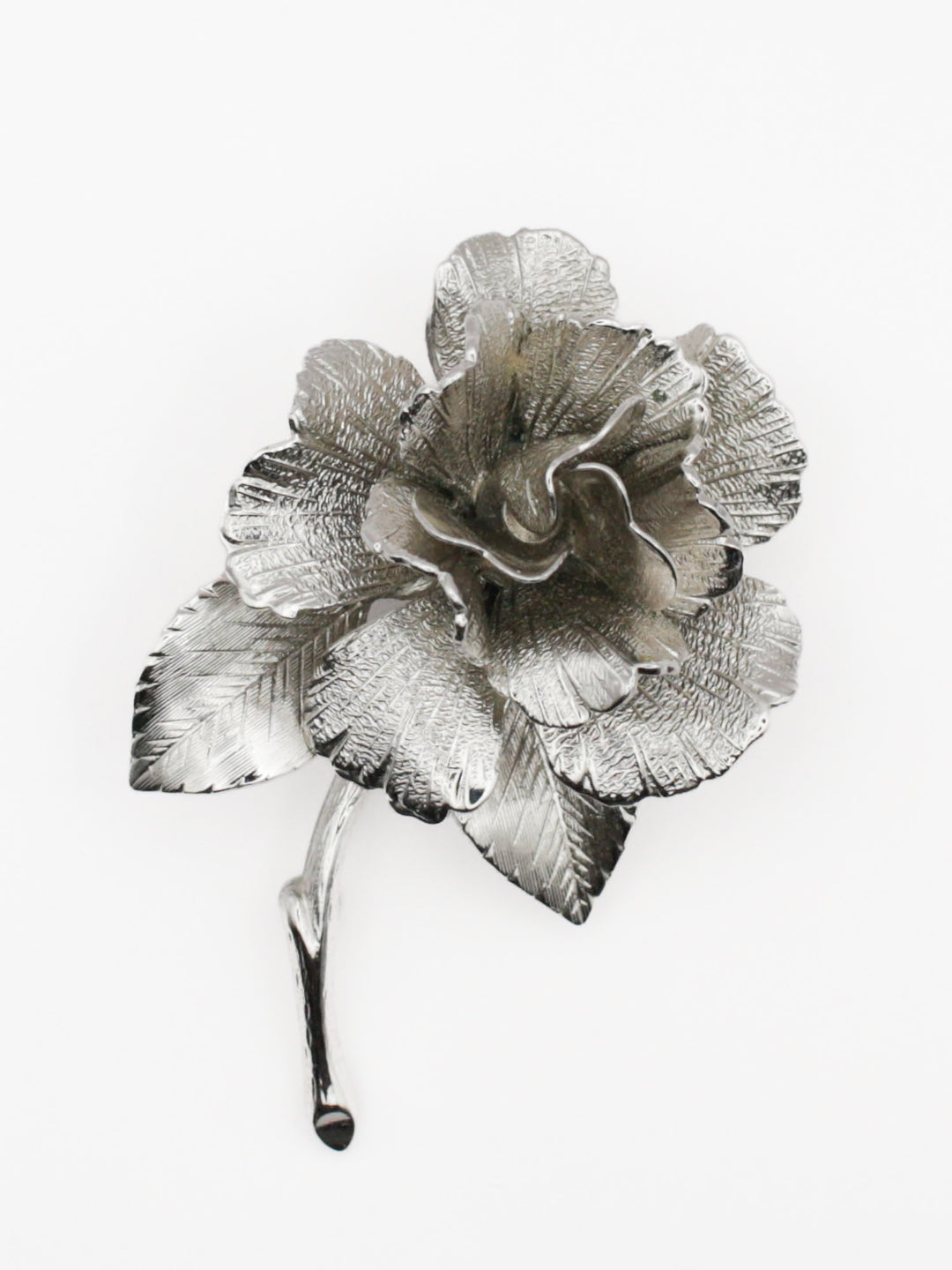 Vintage Monet Silver-Tone Rose Flower Brooch