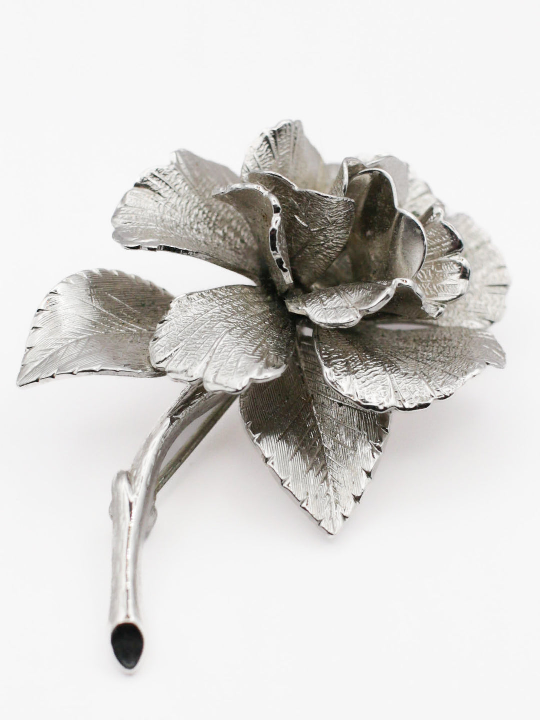 Vintage Monet Silver-Tone Rose Flower Brooch