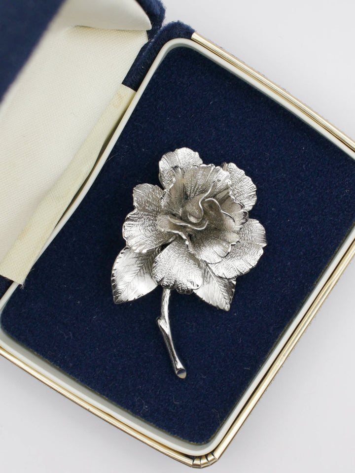 Vintage Monet Silver-Tone Rose Flower Brooch