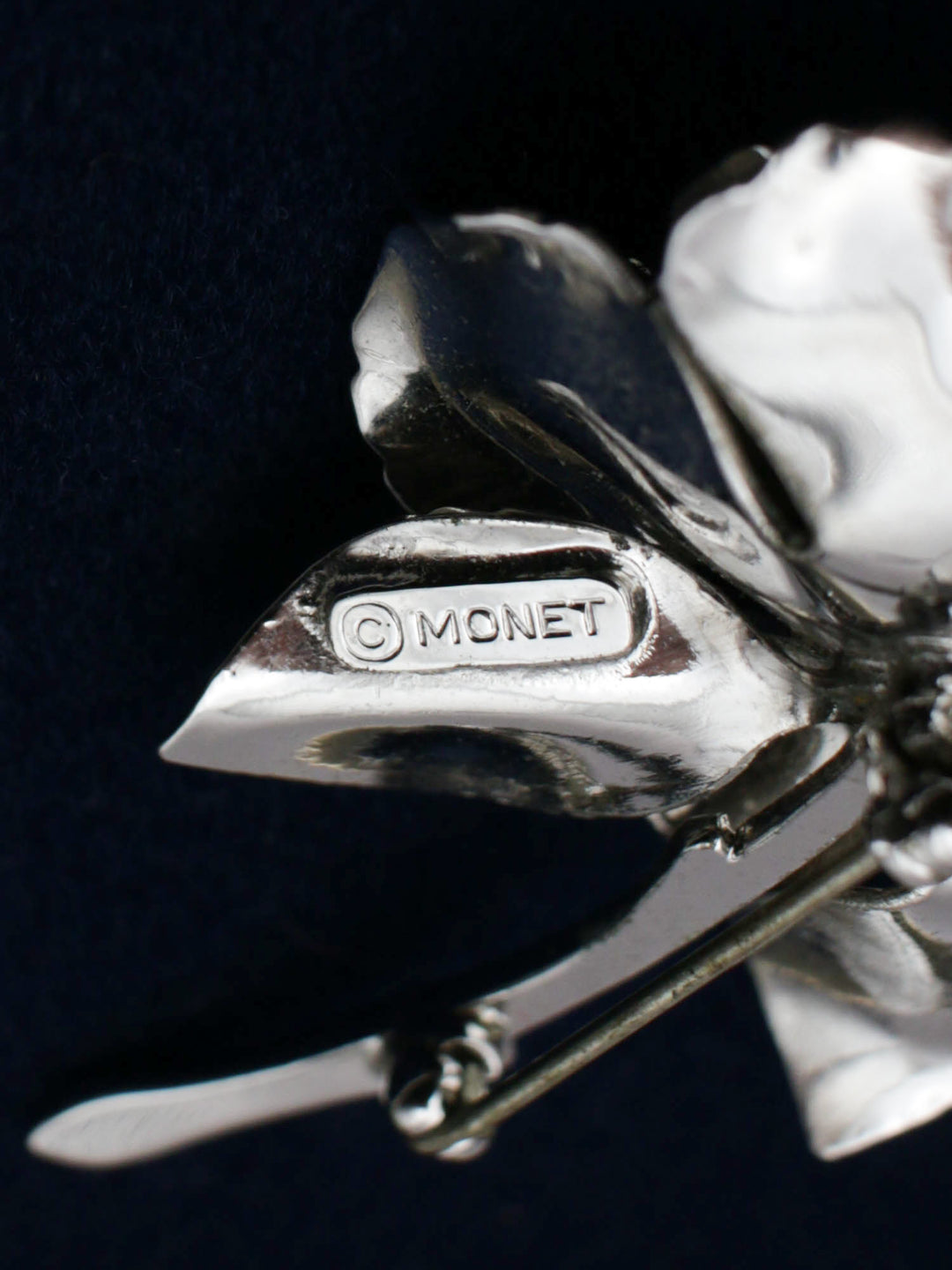 Vintage Monet Silver-Tone Rose Flower Brooch