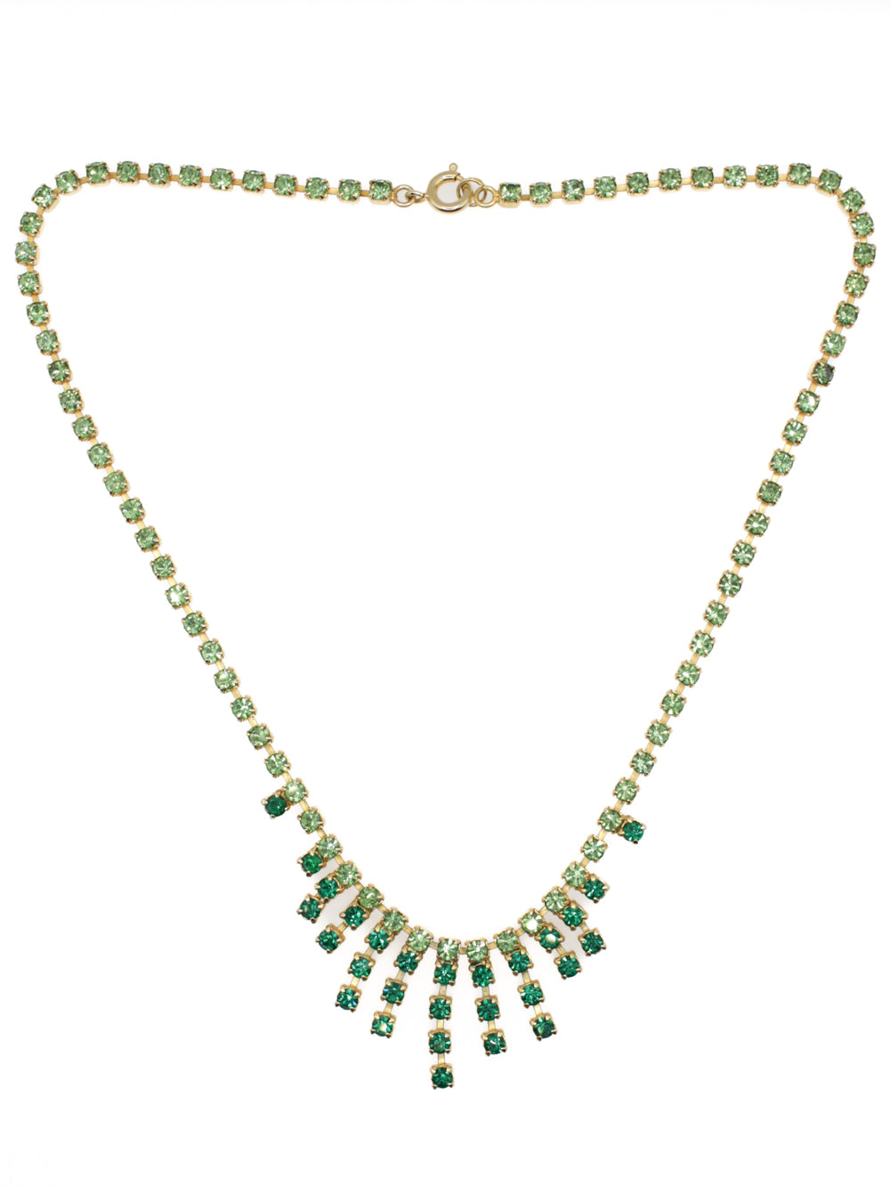 Vintage Green Rhinestone Fringe Necklace