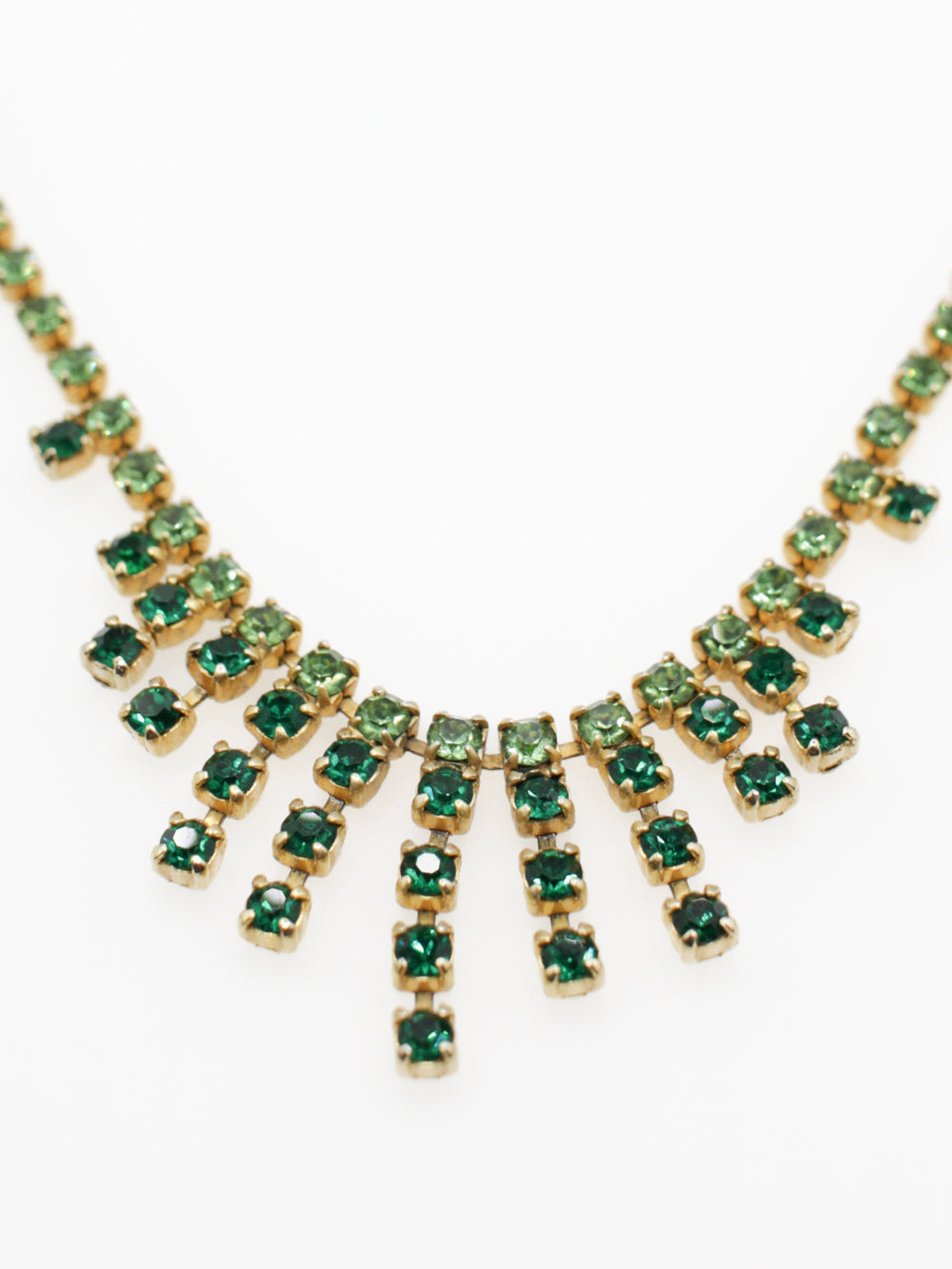 Vintage Green Rhinestone Fringe Necklace