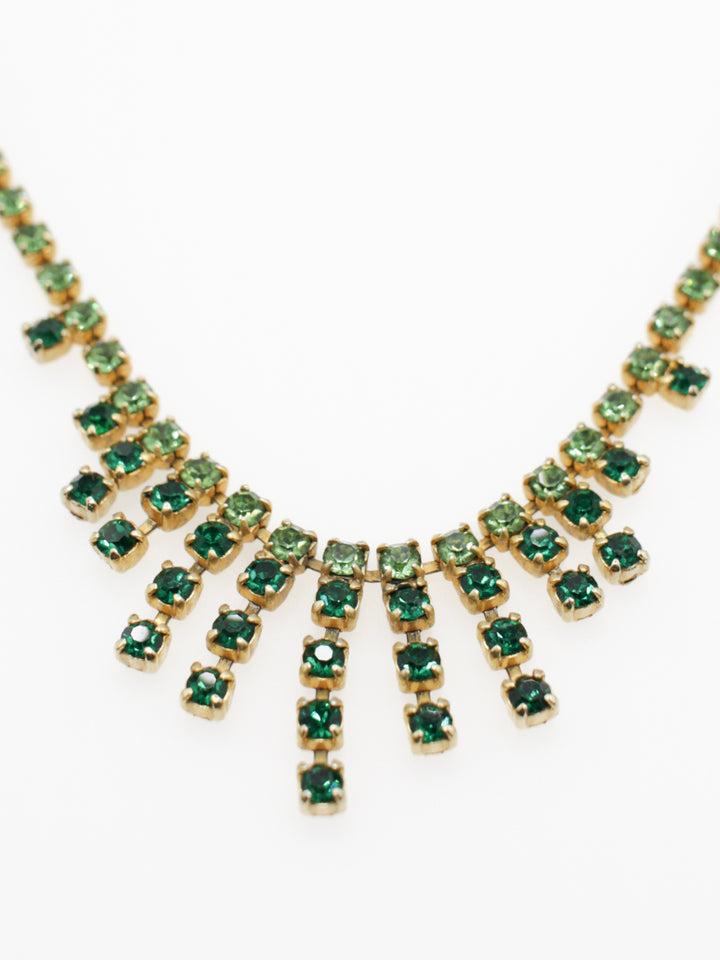 Vintage Green Rhinestone Fringe Necklace
