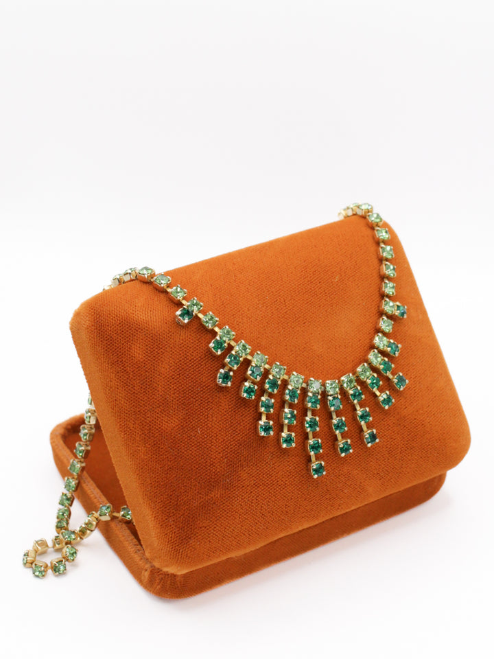 Vintage Green Rhinestone Fringe Necklace