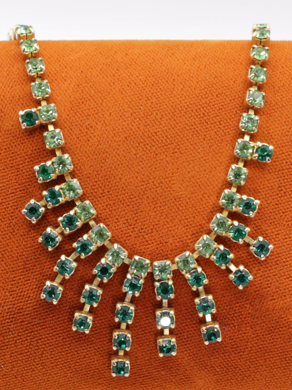 Vintage Green Rhinestone Fringe Necklace