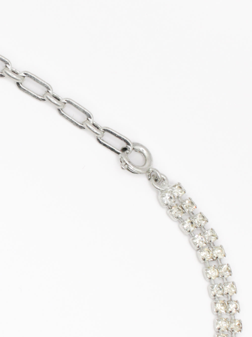 Vintage 60s Silver Tone Rhinestone Necklace with Blue Center Stone