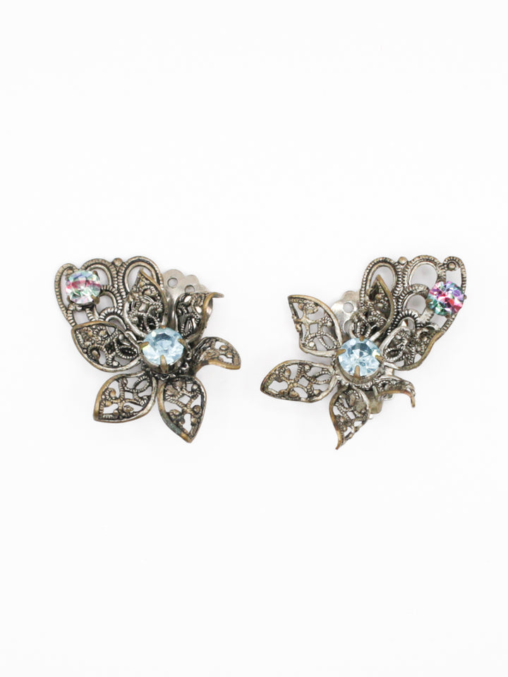 1920s Czech Art Deco Filigree Clip Earrings