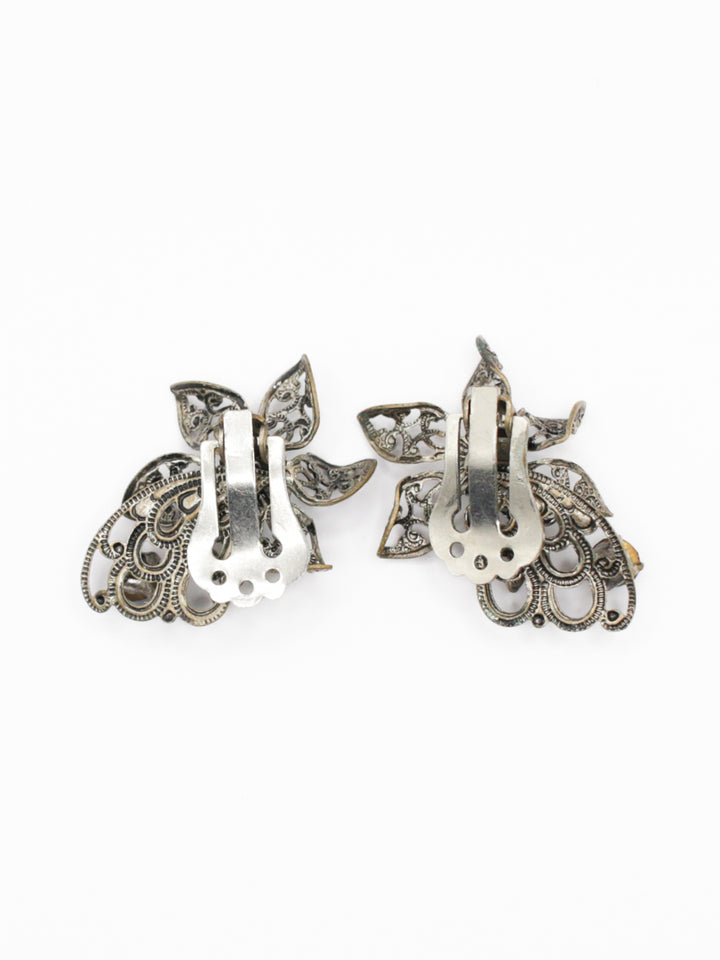 1920s Czech Art Deco Filigree Clip Earrings