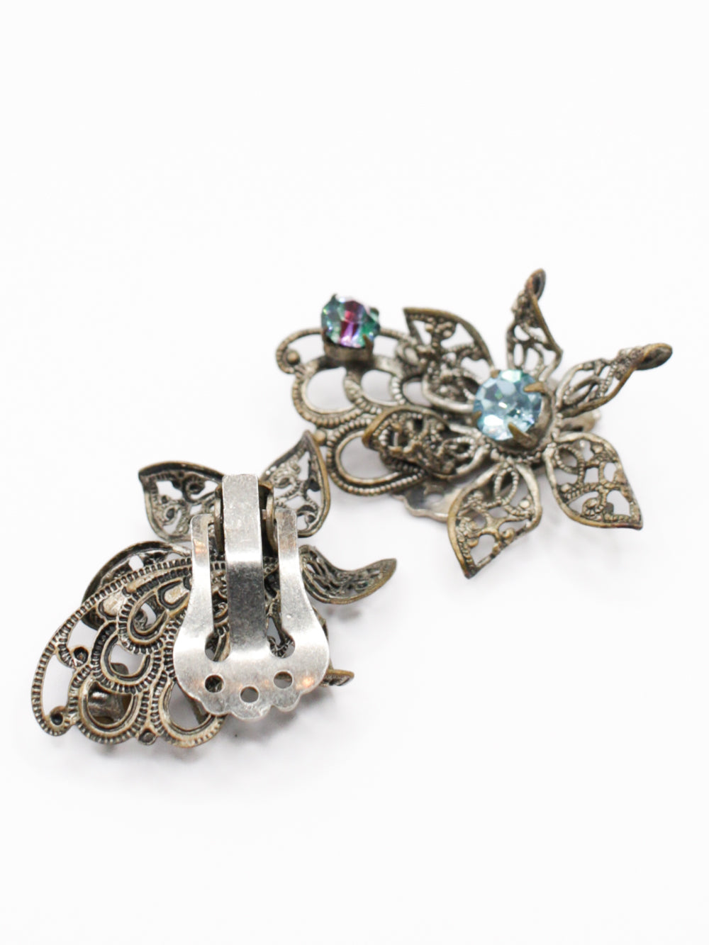 1920s Czech Art Deco Filigree Clip Earrings