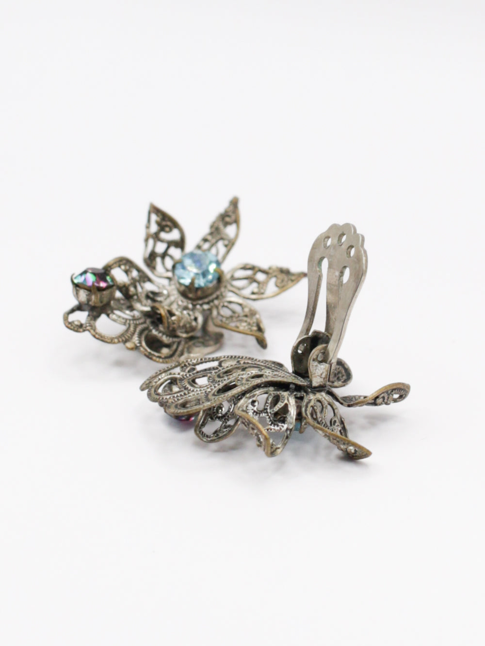 1920s Czech Art Deco Filigree Clip Earrings