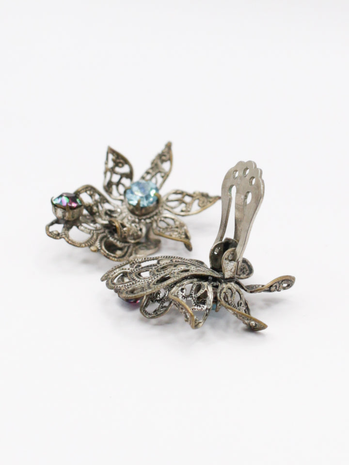 1920s Czech Art Deco Filigree Clip Earrings