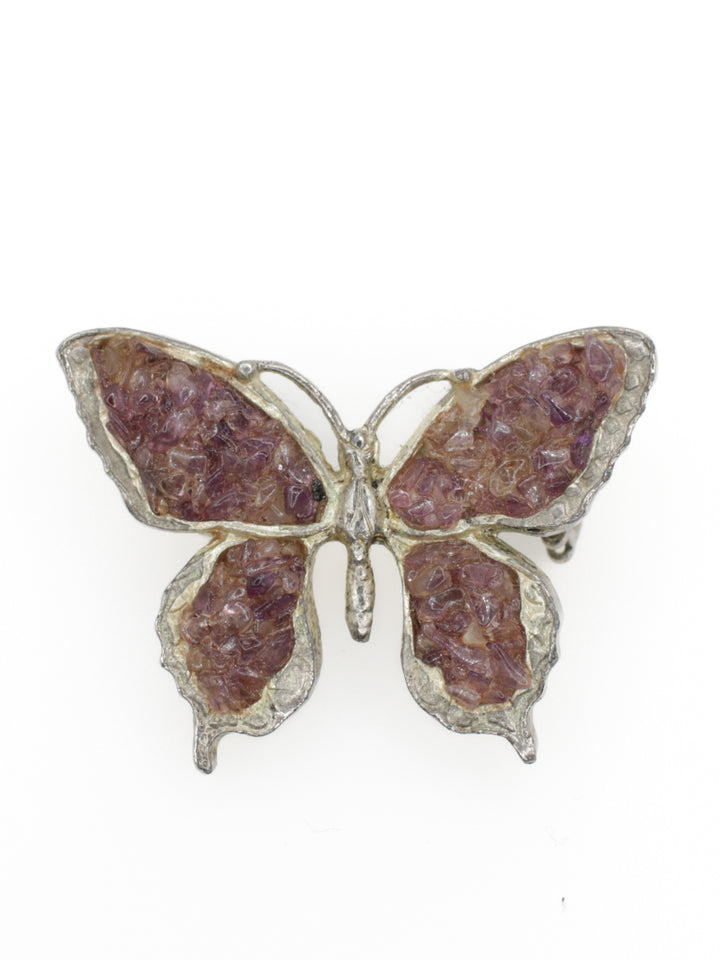 40s Vintage Butterfly Brooch Purple Glass Wings