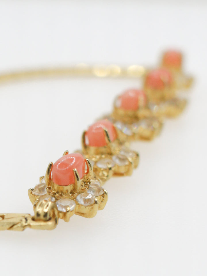 Vintage Gold Tone Bracelet with Pink Cabochons